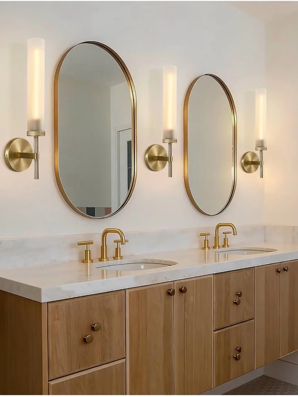 Brass Wall Sconce with Frosted Glass Shade - Modern Home Accent (Set of 2)
